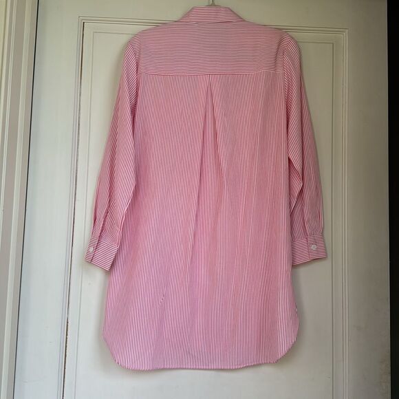 New Without Tag Pink And White Striped Shirtdress With Two Hidden Pockets - Picture 7 of 7